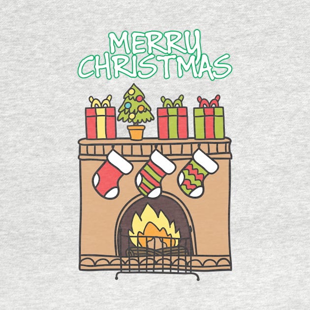 Christmas fire place - Happy Christmas and a happy new year! - Available in stickers, clothing, etc by Crazy Collective